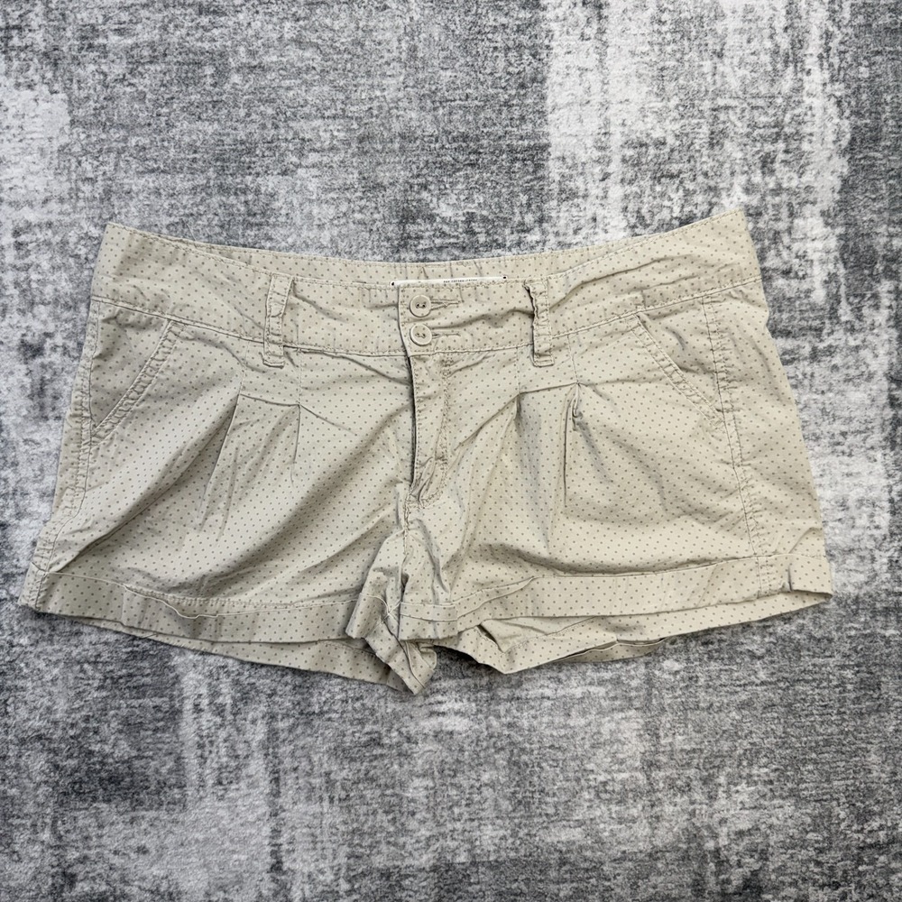 Hollister Micro Mini Shorts Womens 9 Khaki Polka Dot Low Rise Booty Y2K Festival